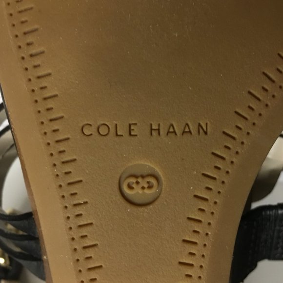 COLE HAAN "Findra" Black Leather Woven Slide Wedge Sandal | Size 9B - Picture 12 of 15